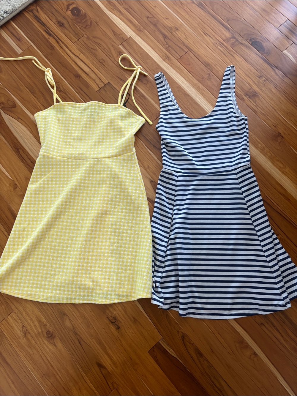 H&M Yellow Gingham Tie-Strap Dress & Navy White Striped Sundress